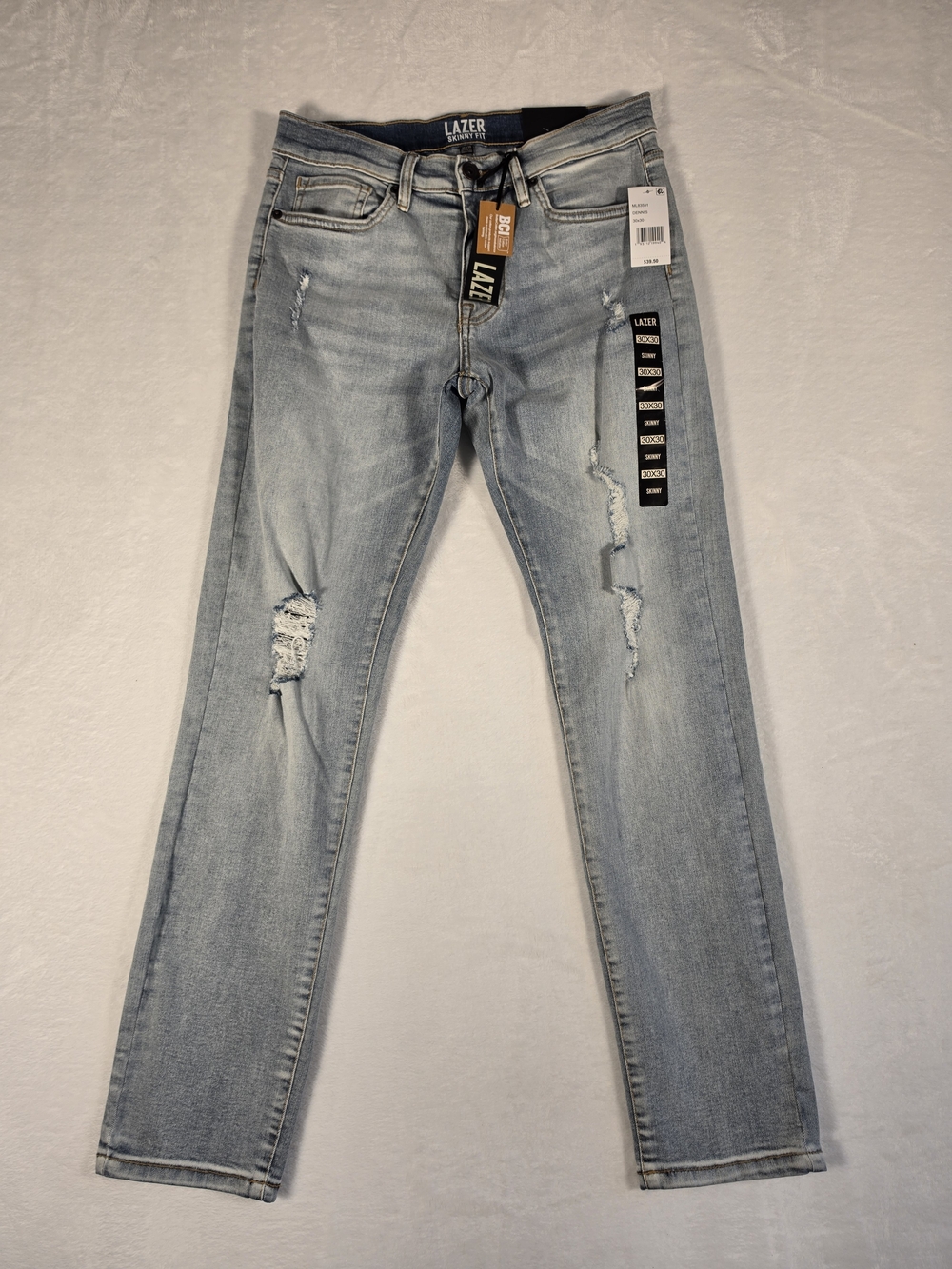 Lazer Dennis Skinny Fit Distressed Jeans In Light Blue, Size 30x30